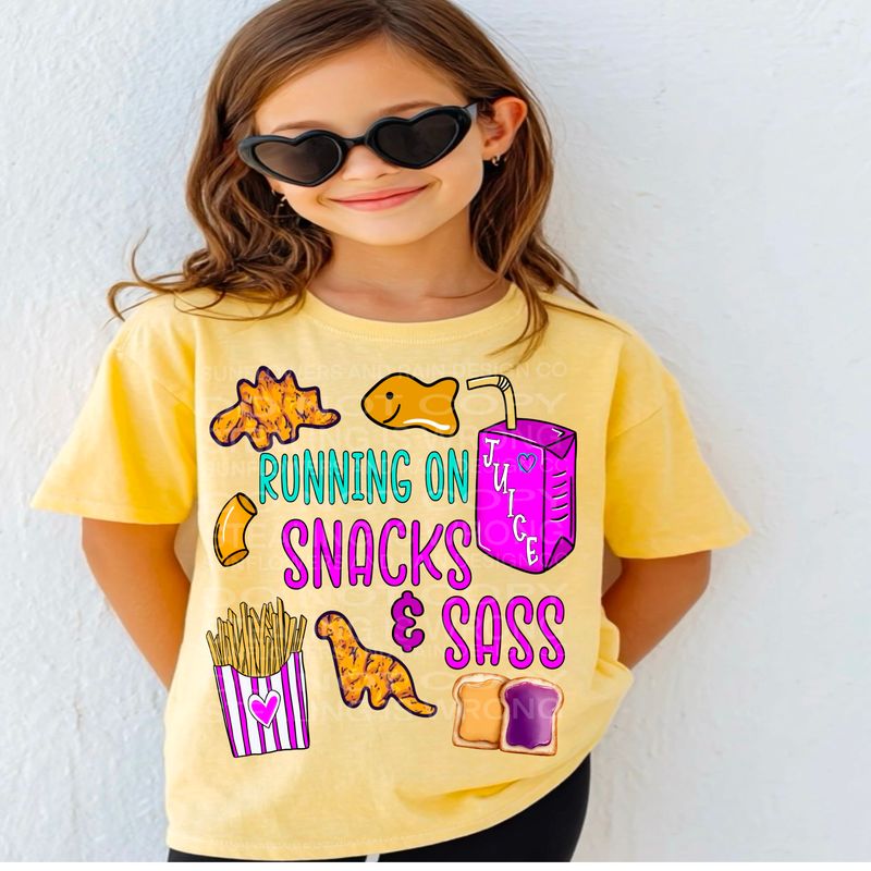 Running on snacks and sass  png file for sublimation and dtf shirts. Digital download only.