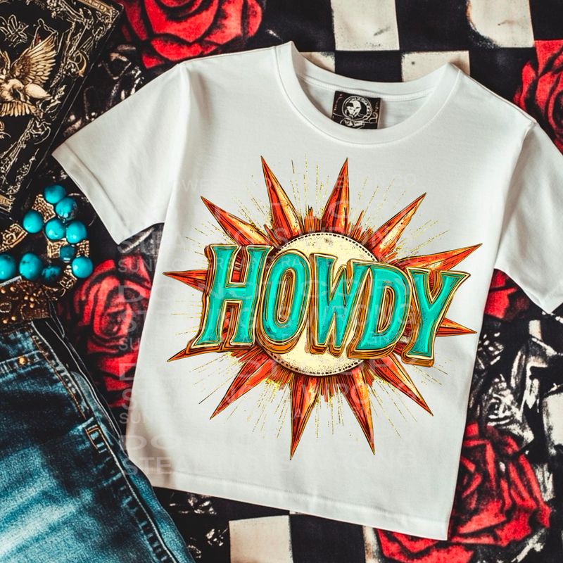 Howdy png file for sublimation and dtf shirts. Digital download only.