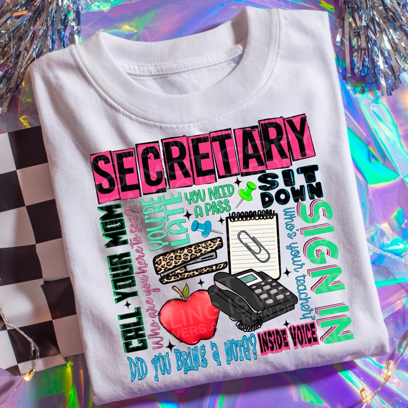 School secretary  png file for sublimation and dtf shirts. Digital download only.