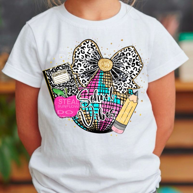 School Vibes png file for sublimation and dtf shirts. Digital download only.