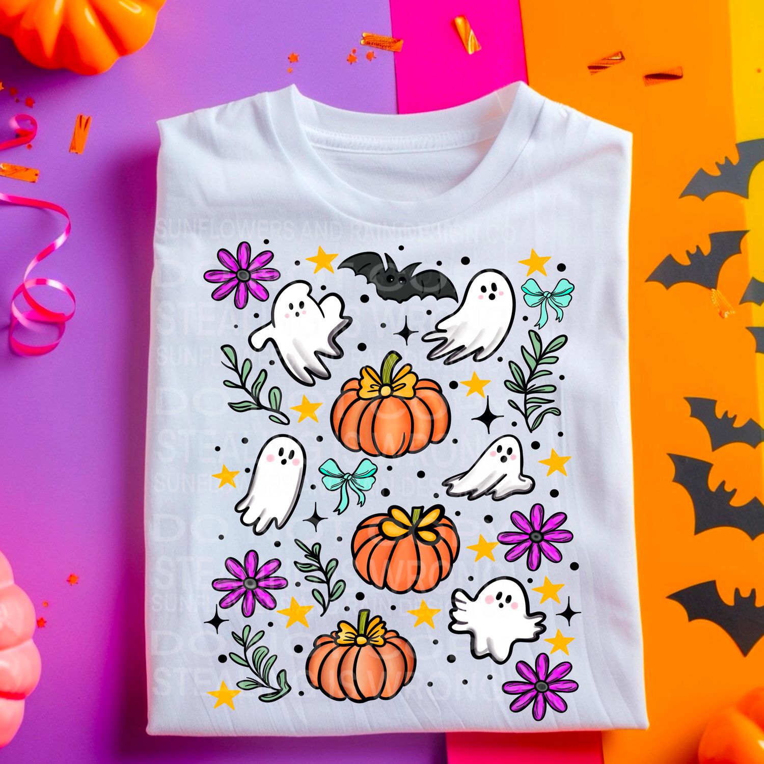 Ghosts and pumpkins Halloween png file for sublimation and dtf shirts. Digital download only.