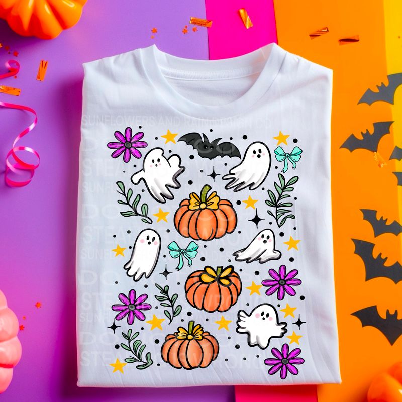Ghosts and pumpkins Halloween png file for sublimation and dtf shirts. Digital download only.