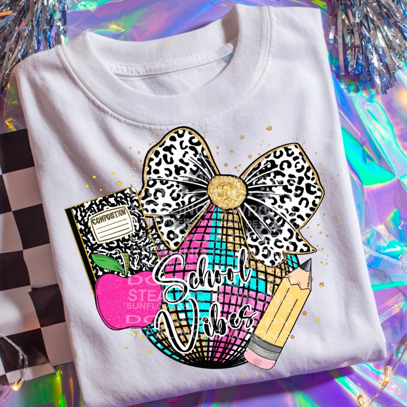 School Vibes png file for sublimation and dtf shirts. Digital download only.