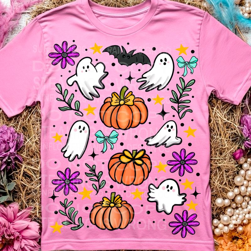 Ghosts and pumpkins Halloween png file for sublimation and dtf shirts. Digital download only.