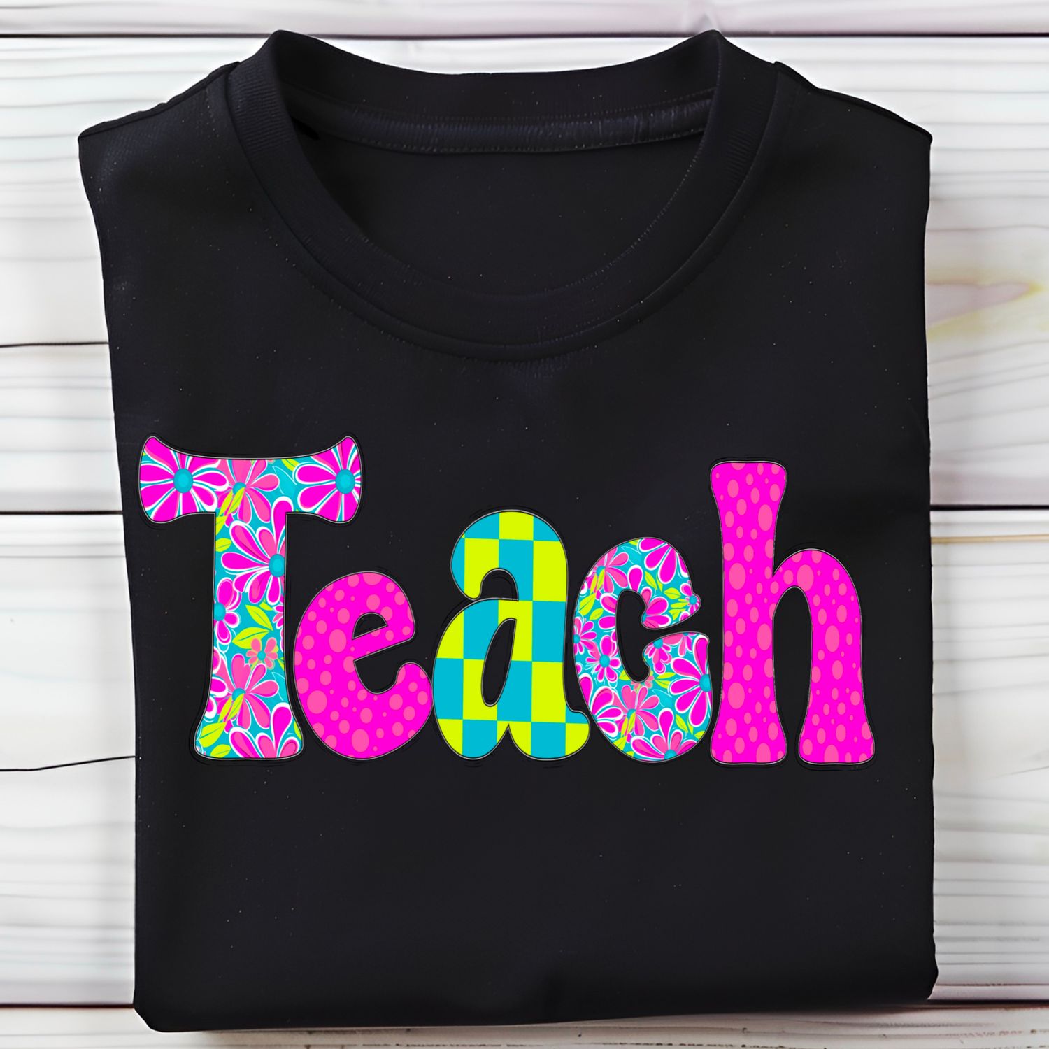 Teach floral neon png file for sublimation and dtf shirts. Digital download only.