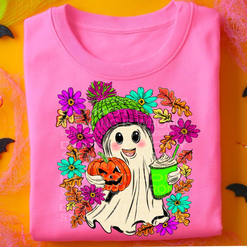 Ghost floral neon png file for sublimation and dtf shirts. Digital download only.