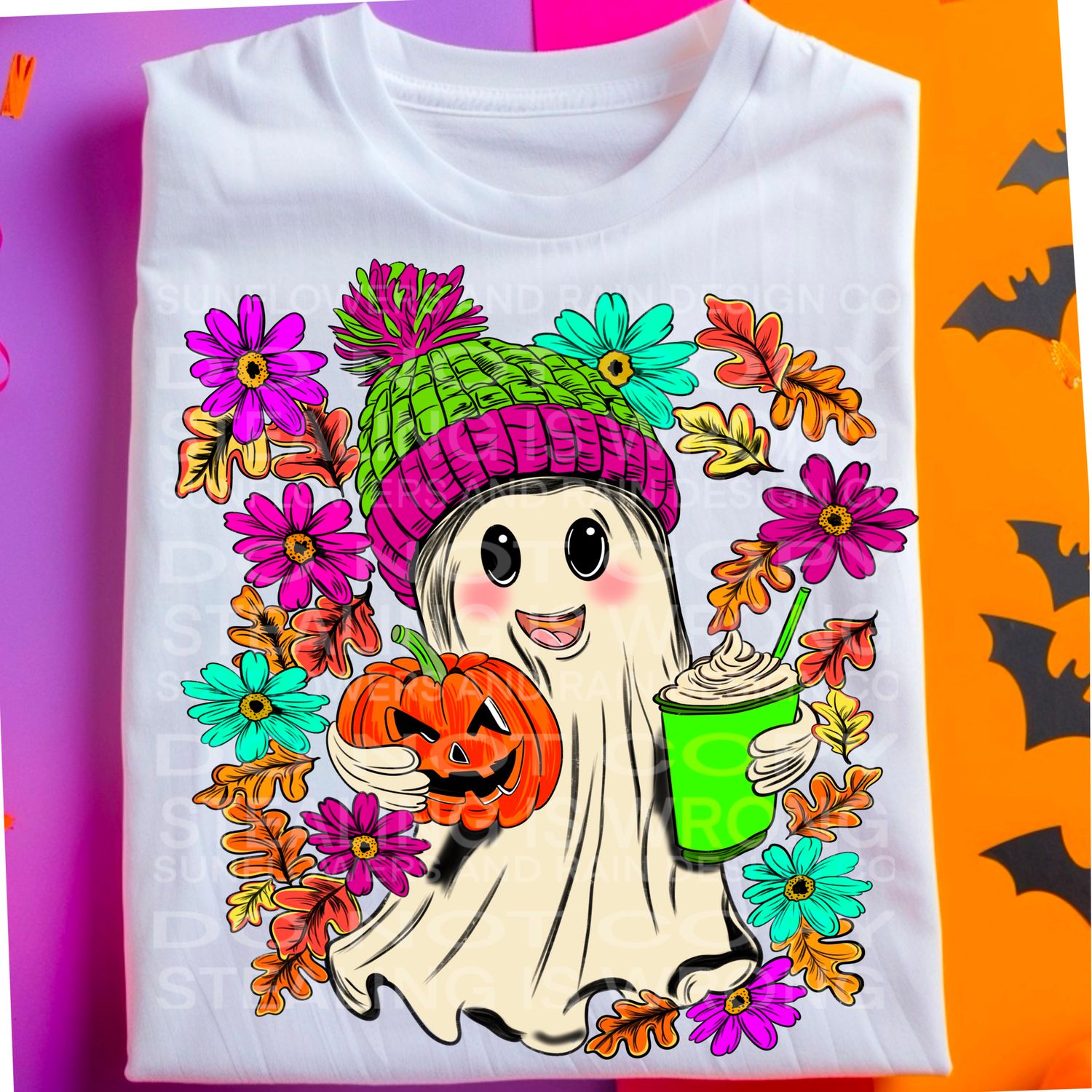 Ghost floral neon png file for sublimation and dtf shirts. Digital download only.