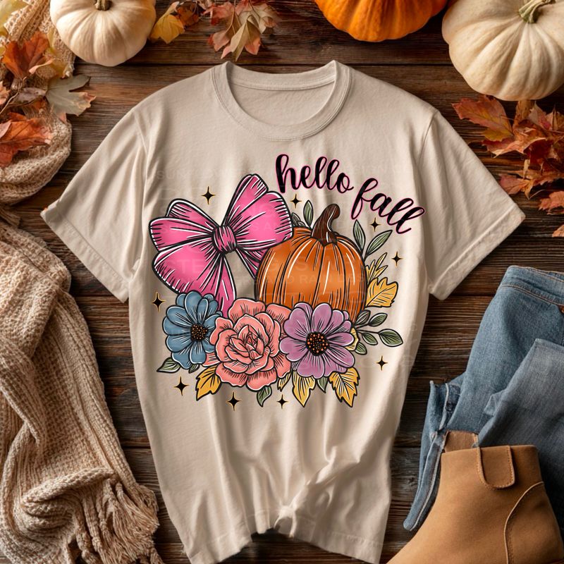 Hello fall Floral file for sublimation and dtf shirts. Digital download only.