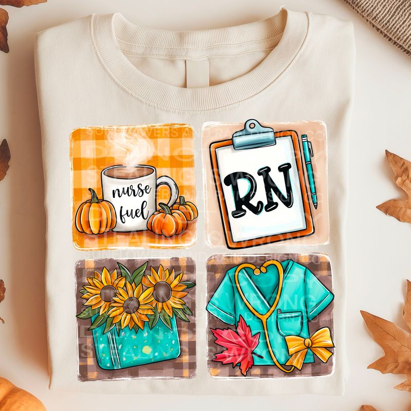 RN, nurse fall png file for sublimation and dtf shirts. Digital download only.