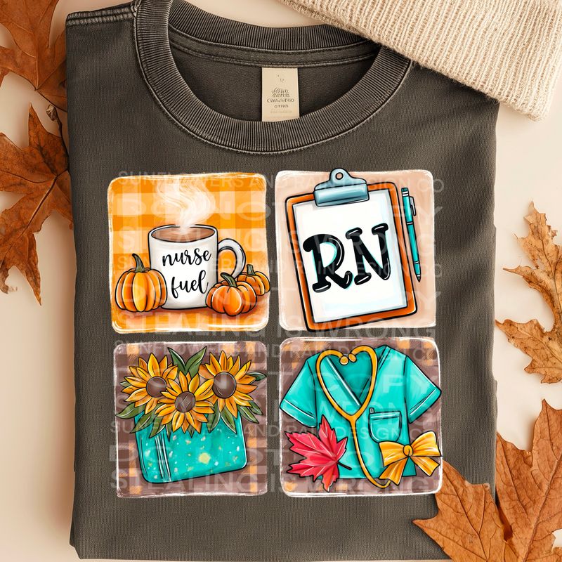 RN, nurse fall png file for sublimation and dtf shirts. Digital download only.