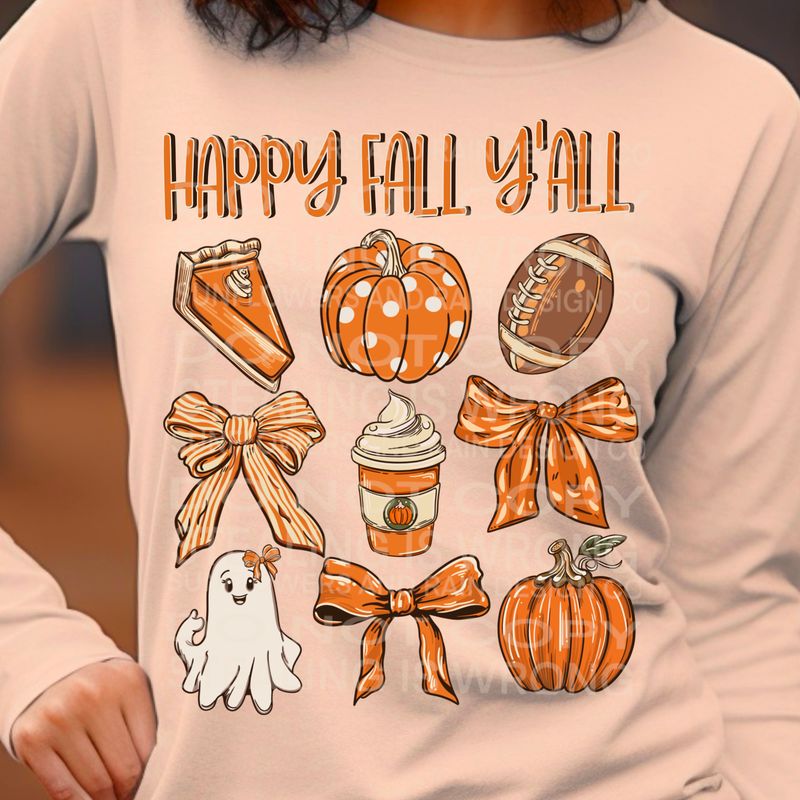 Happy Fall Y’all png file for sublimation and dtf shirts. Digital download only.