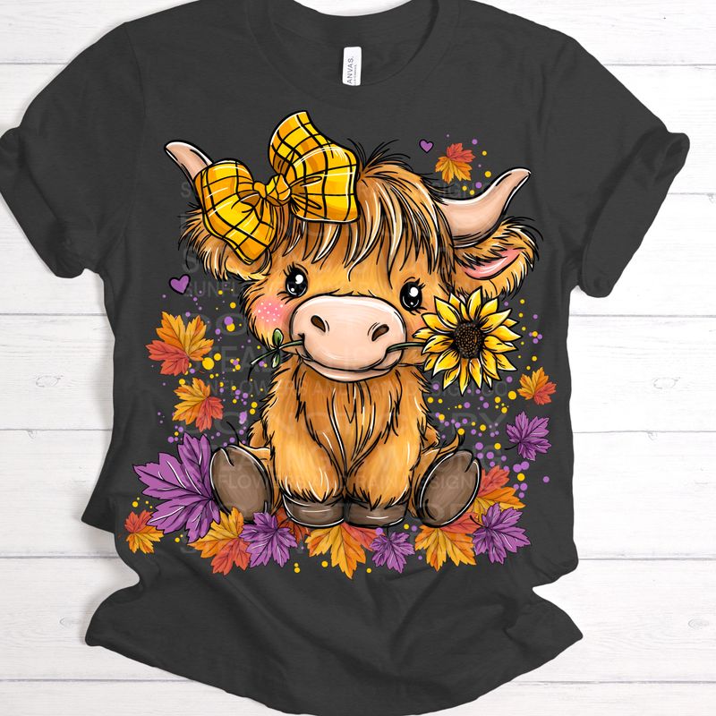 Fall highland cow png file for sublimation and dtf shirts. Digital download only.