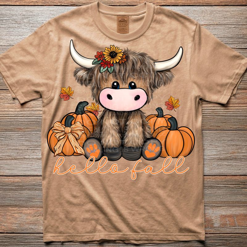 Hello Fall png file for sublimation and dtf shirts. Digital download only.