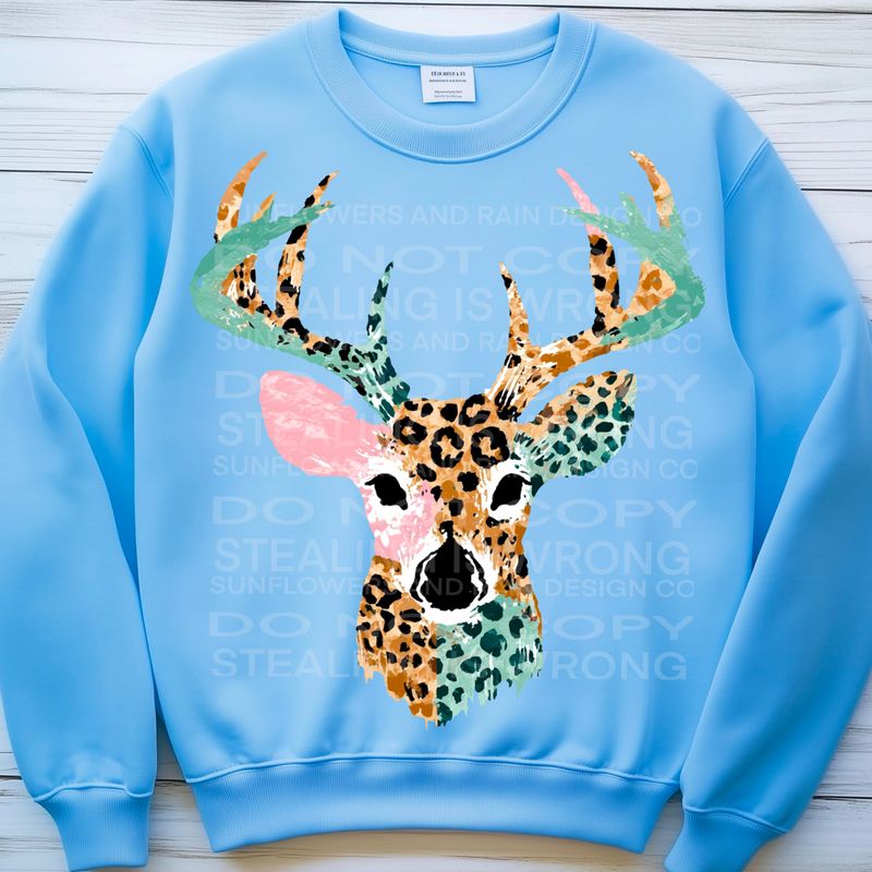 Deer leopard print png file for sublimation and dtf shirts. Digital download only.