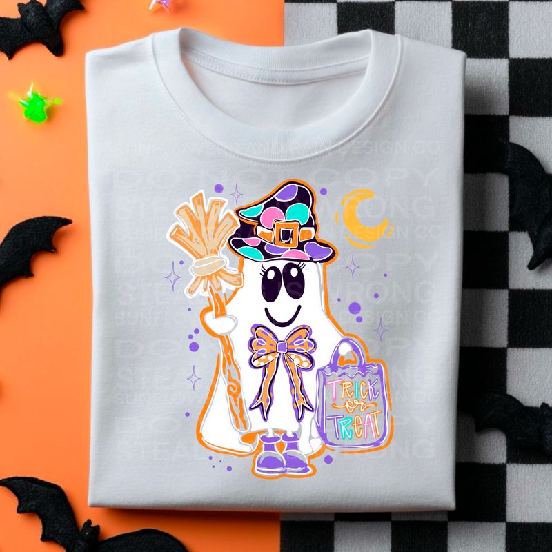 Trick or Treat ghost png file for sublimation and dtf shirts. Digital download only.