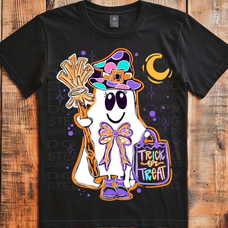 Trick or Treat ghost png file for sublimation and dtf shirts. Digital download only.