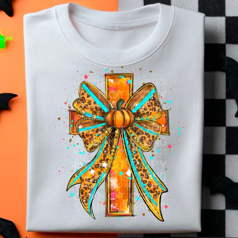 Pumpkin bow cross  png file for sublimation and dtf shirts. Digital download only.