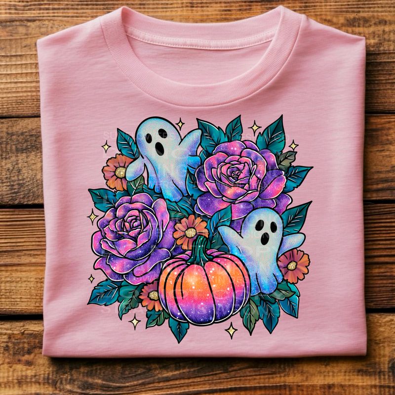 Ghost , flowers and pumpkins png file for sublimation and dtf shirts. Digital download only.