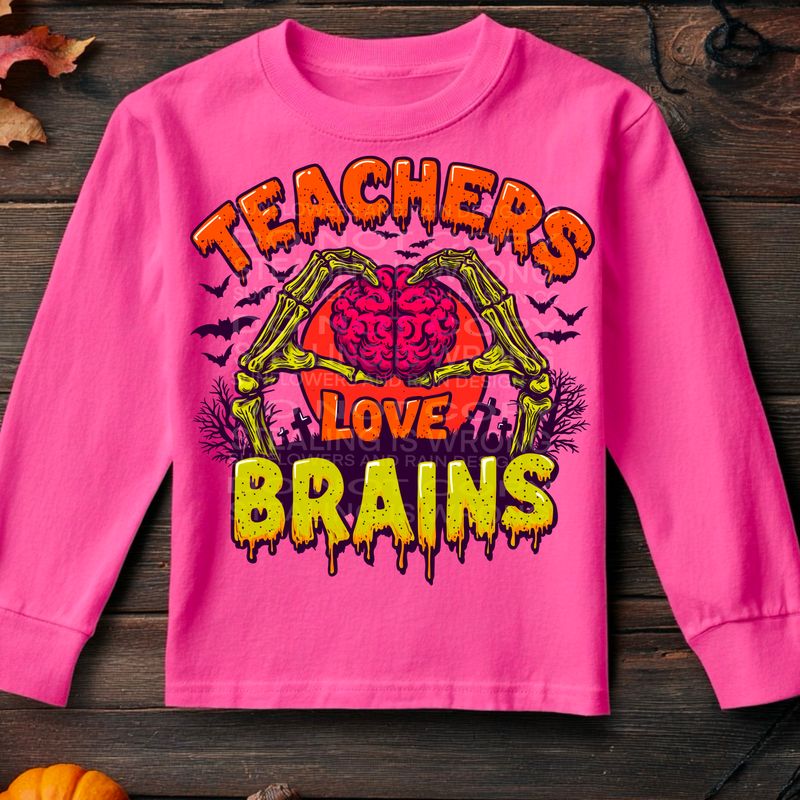 Teachers love brains Halloween png file for sublimation and dtf shirts. Digital download only.