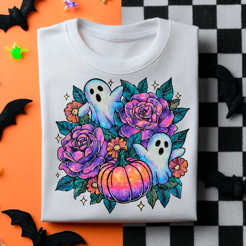 Ghost , flowers and pumpkins png file for sublimation and dtf shirts. Digital download only.
