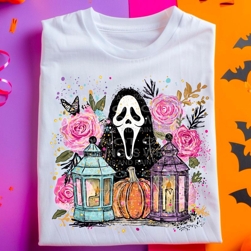 Ghost face with flowers  png file for sublimation and dtf shirts. Digital download only.