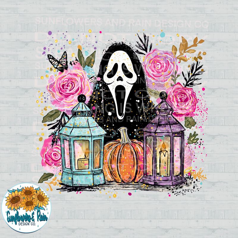 Ghost face with flowers  png file for sublimation and dtf shirts. Digital download only.