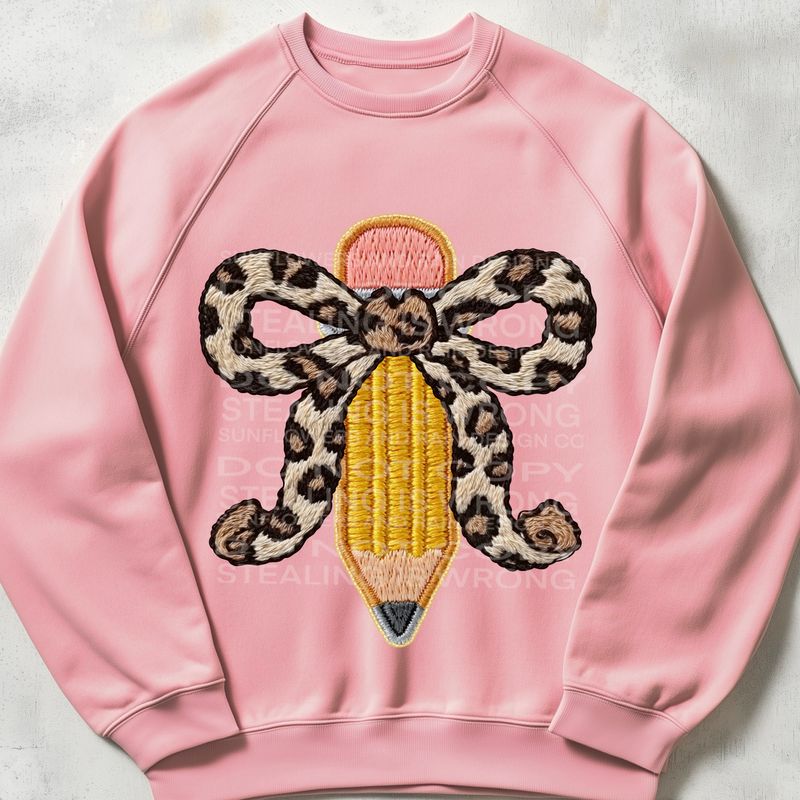 Pencil bow embroidery png file for sublimation and dtf shirts. Digital download only.