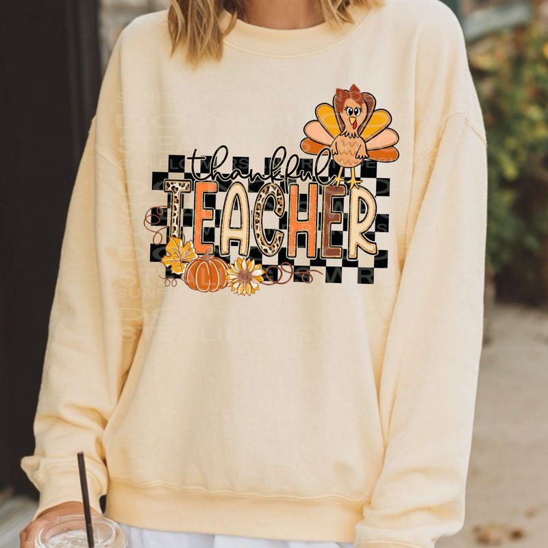 Thankful Teacher png file for sublimation and dtf shirts. Digital download only.