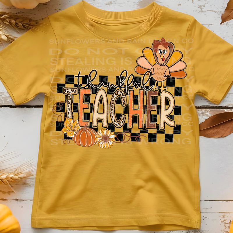 Thankful Teacher png file for sublimation and dtf shirts. Digital download only.