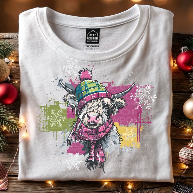 Winter  highland cow  png file for sublimation and dtf shirts. Digital download only.