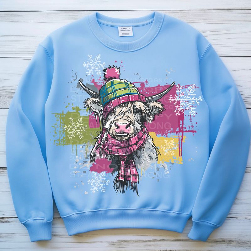 Winter  highland cow  png file for sublimation and dtf shirts. Digital download only.
