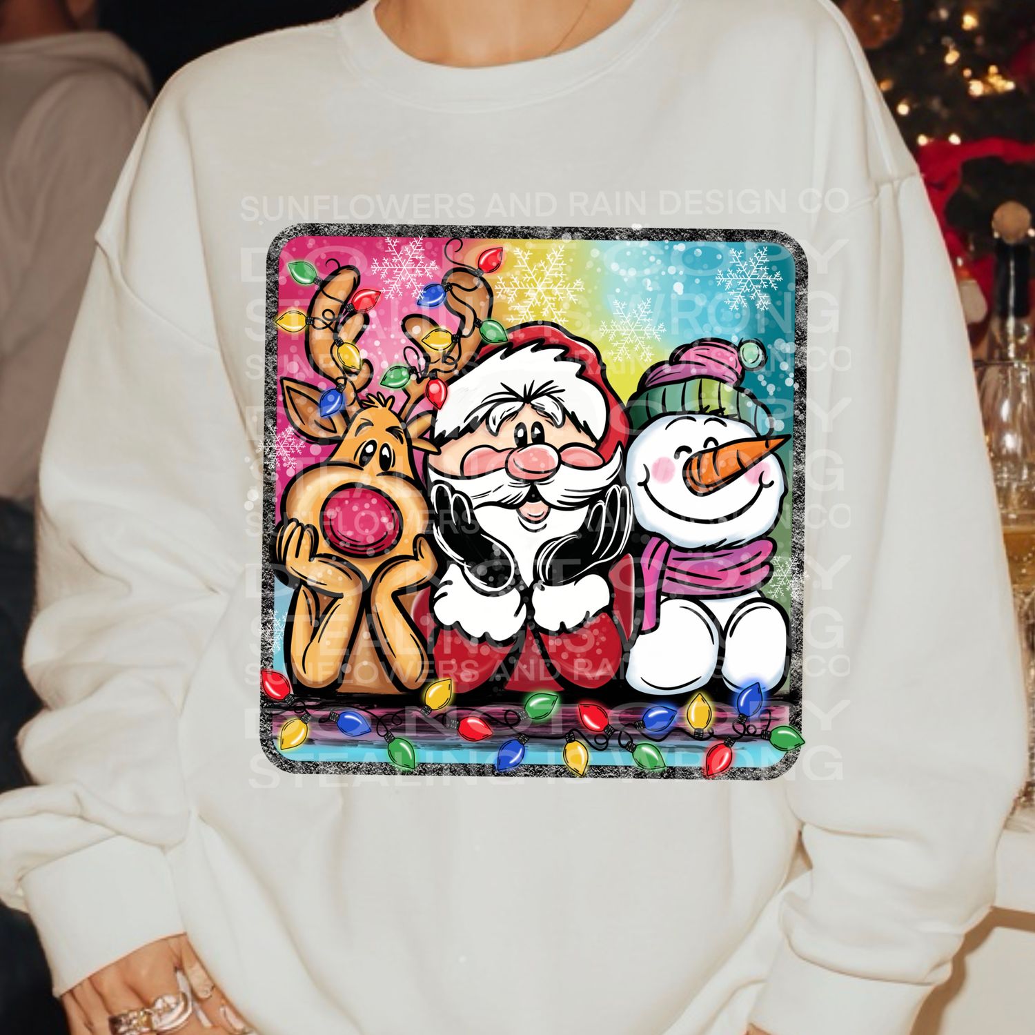 Santa reindeer and snowman png file for sublimation and dtf shirts. Digital download only.