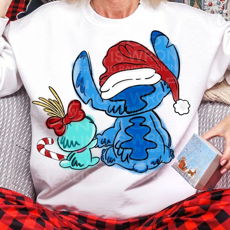 Stitch watercolor Christmas png file for sublimation and dtf shirts. Digital download only.