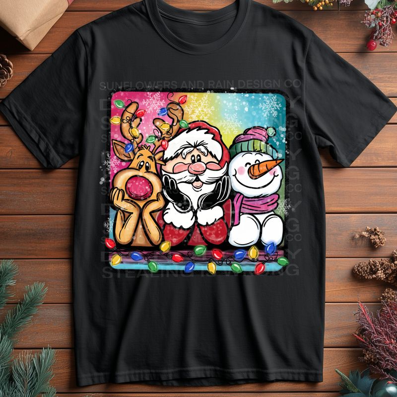 Santa reindeer and snowman png file for sublimation and dtf shirts. Digital download only.