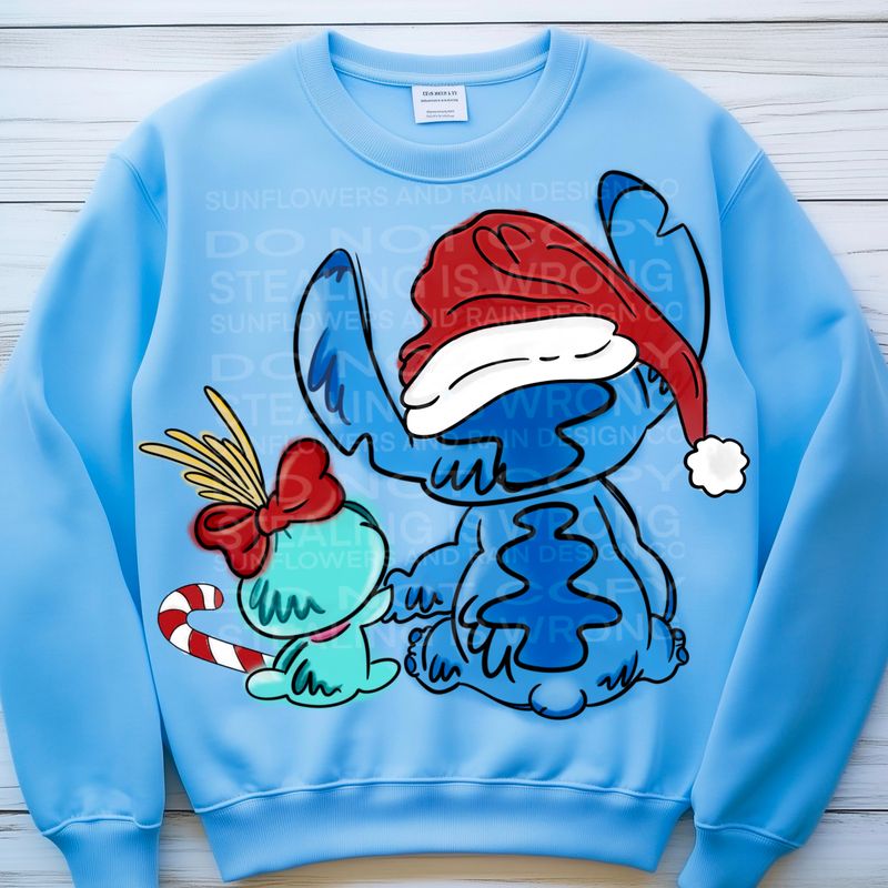 Stitch watercolor Christmas png file for sublimation and dtf shirts. Digital download only.