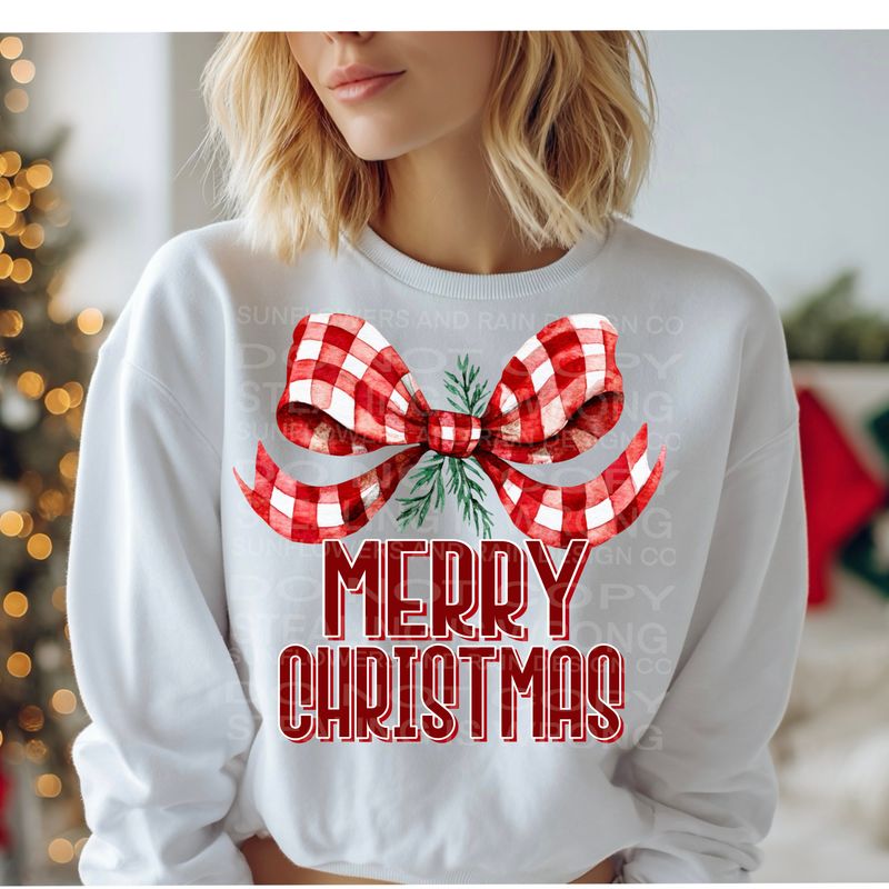 Merry Christmas check bow  png file for sublimation and dtf shirts. Digital download only.