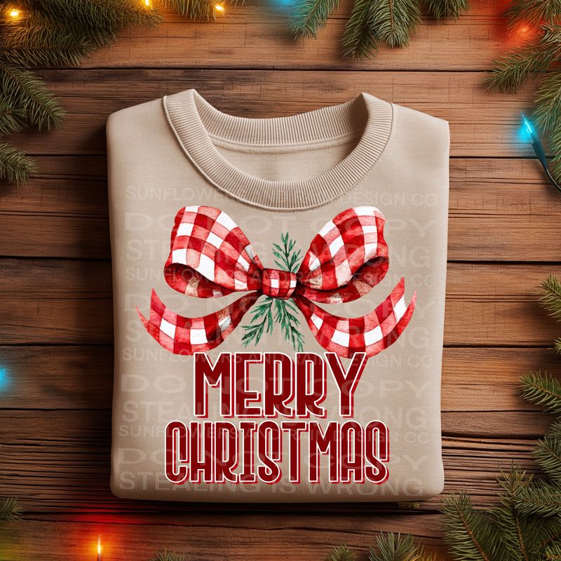 Merry Christmas check bow  png file for sublimation and dtf shirts. Digital download only.