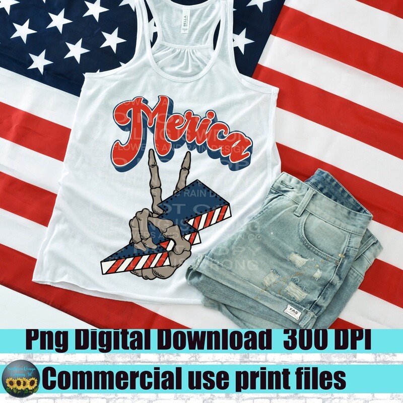 Mercia Skeleton hand holding lighting bolt with American flag   . png file for sublimation and dtf. Digital download