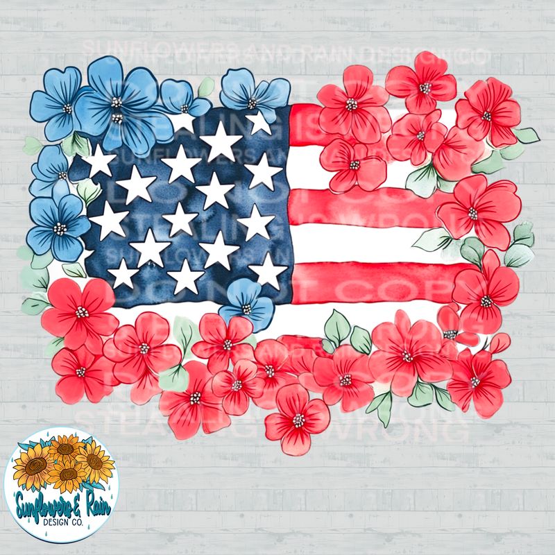 Flower flag USA  png file for sublimation and dtf shirts. Digital download only.