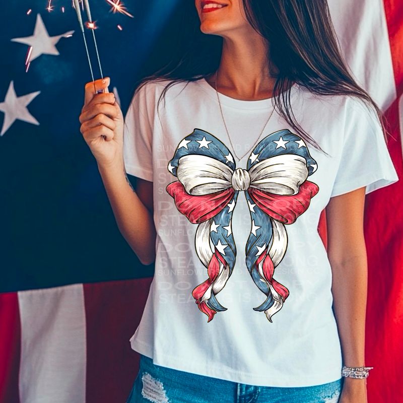 Bow 4th of July png file for sublimation and dtf shirts. Digital download only.