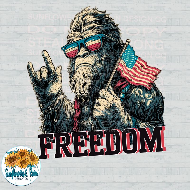 Bigfoot freedom png file for sublimation and dtf shirts. Digital download only.