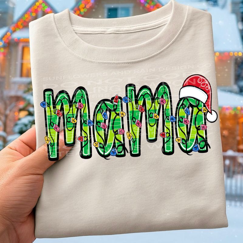 Mama Christmas lights file for sublimation and dtf shirts. Digital download only.