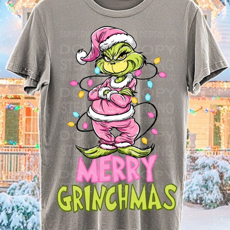 Merry Grinchmas pink  png file for sublimation and dtf shirts. Digital download only.