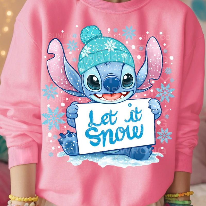 Stitch let it snow png file for sublimation and dtf shirts. Digital download only.
