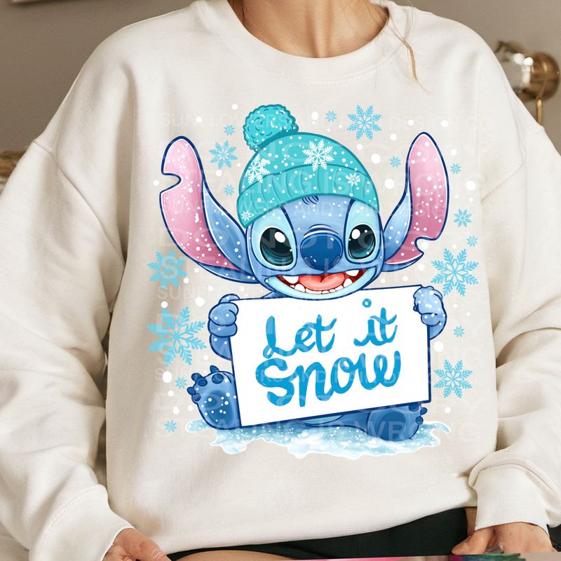 Stitch let it snow png file for sublimation and dtf shirts. Digital download only.