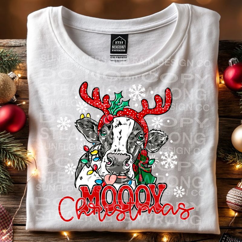 Moooy Christmas png file for sublimation and dtf shirts. Digital download only.
