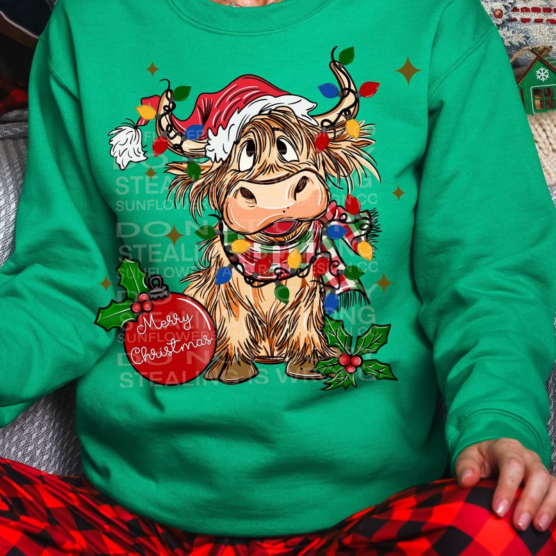 Merry Christmas highland cow png file for sublimation and dtf shirts. Digital download only.