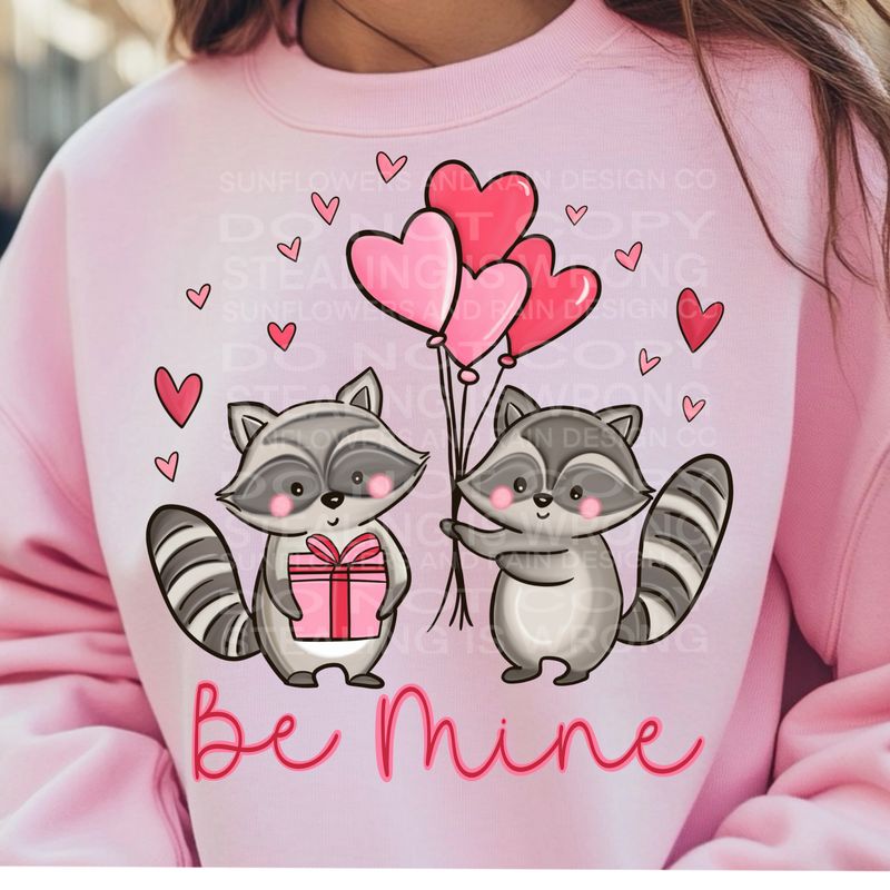 Raccoons be mine png file for sublimation and dtf shirts. Digital download only.