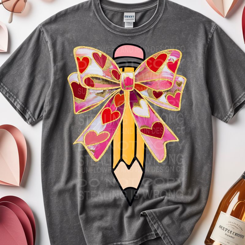 Coquette bow pencil valentines png file for sublimation and dtf shirts. Digital download only.