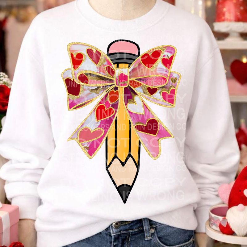 Coquette bow pencil valentines png file for sublimation and dtf shirts. Digital download only.